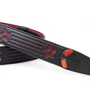 Star Guitar Strap - Black / Red Stitch